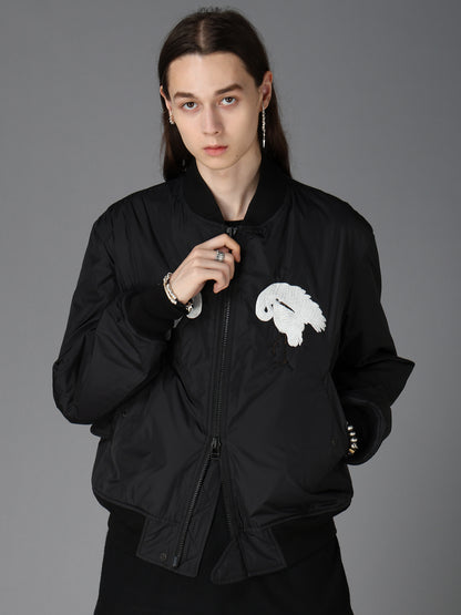 NYLON TWILL EMBROIDERY BOMBER JACKET