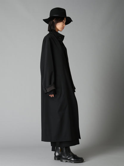 WASHER WOOL GABARDINE CONCEALED PLACKET STAND COLLAR COAT
