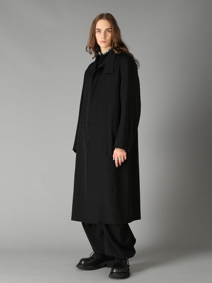 WASHER WOOL GABARDINE CONCEALED PLACKET STAND COLLAR COAT