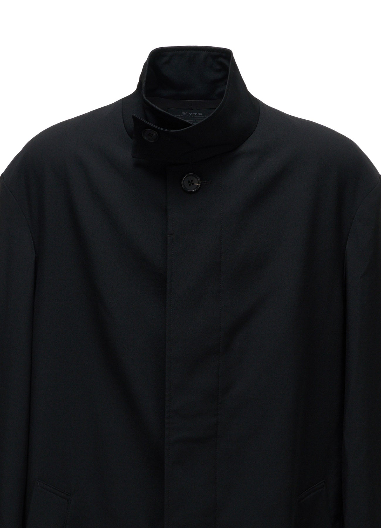 WASHER WOOL GABARDINE CONCEALED PLACKET STAND COLLAR COAT