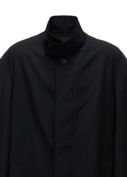 WASHER WOOL GABARDINE CONCEALED PLACKET STAND COLLAR COAT