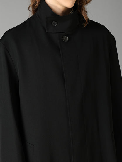 WASHER WOOL GABARDINE CONCEALED PLACKET STAND COLLAR COAT