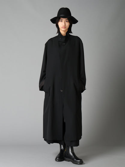 WASHER WOOL GABARDINE CONCEALED PLACKET STAND COLLAR COAT