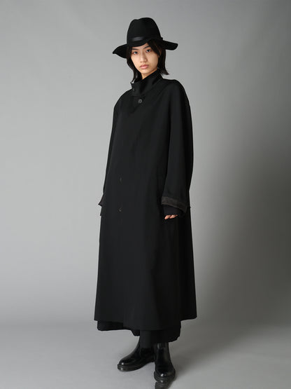 WASHER WOOL GABARDINE CONCEALED PLACKET STAND COLLAR COAT