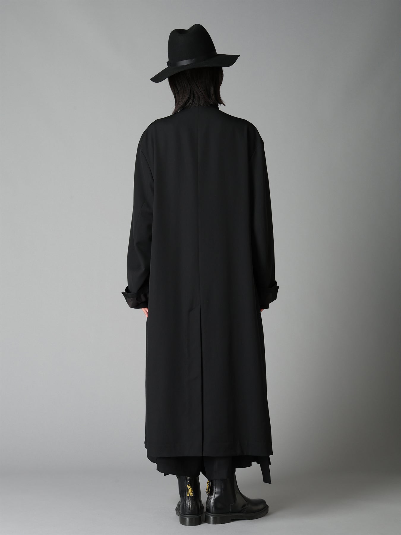 WASHER WOOL GABARDINE CONCEALED PLACKET STAND COLLAR COAT