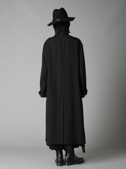 WASHER WOOL GABARDINE CONCEALED PLACKET STAND COLLAR COAT