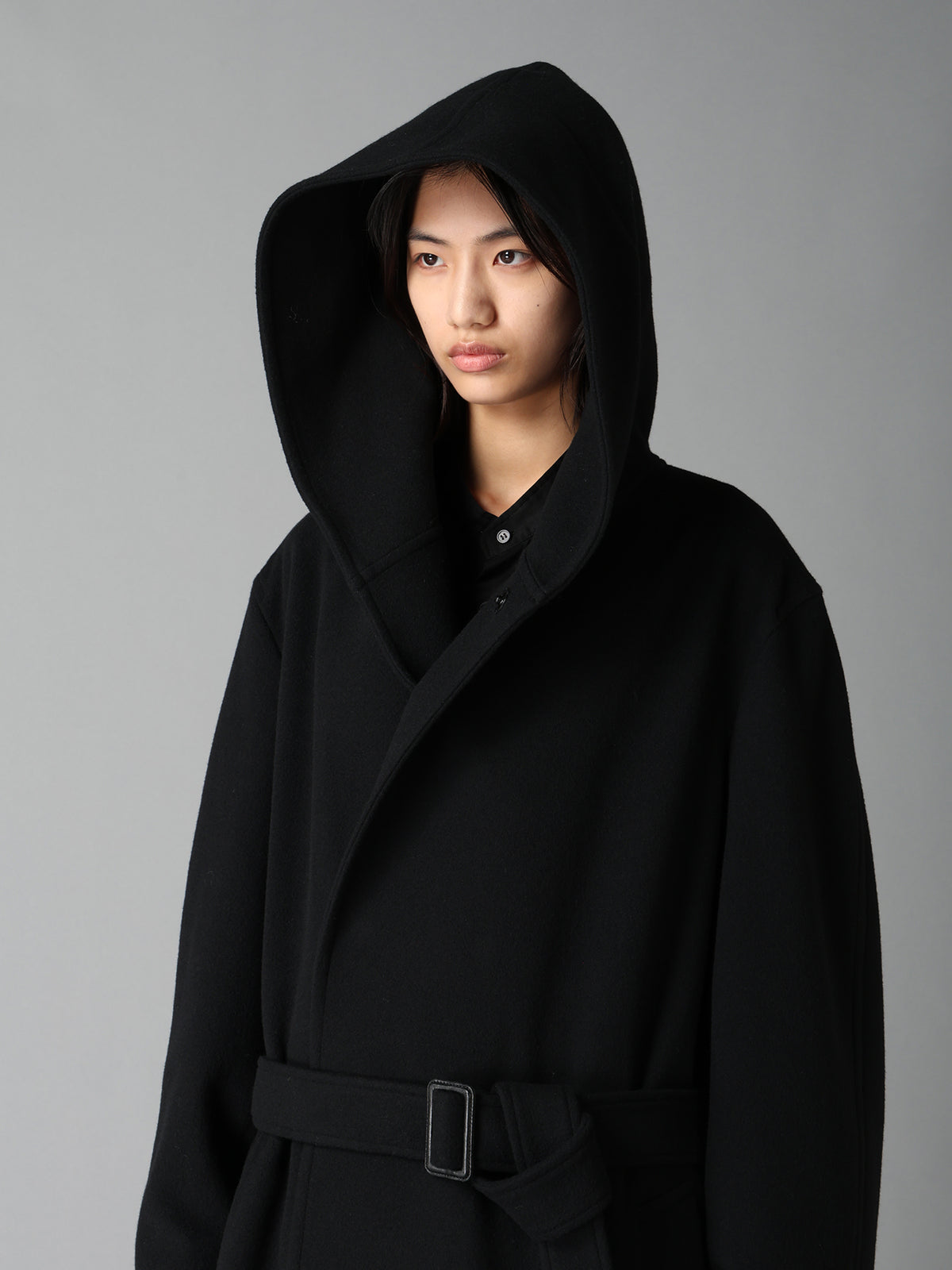 BRUSHED WOOL HOODED COAT