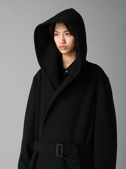 BRUSHED WOOL HOODED COAT