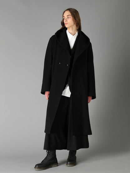 BRUSHED WOOL HOODED COAT