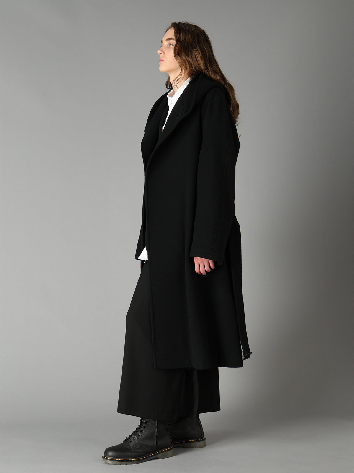 BRUSHED WOOL HOODED COAT