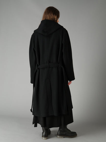 BRUSHED WOOL HOODED COAT