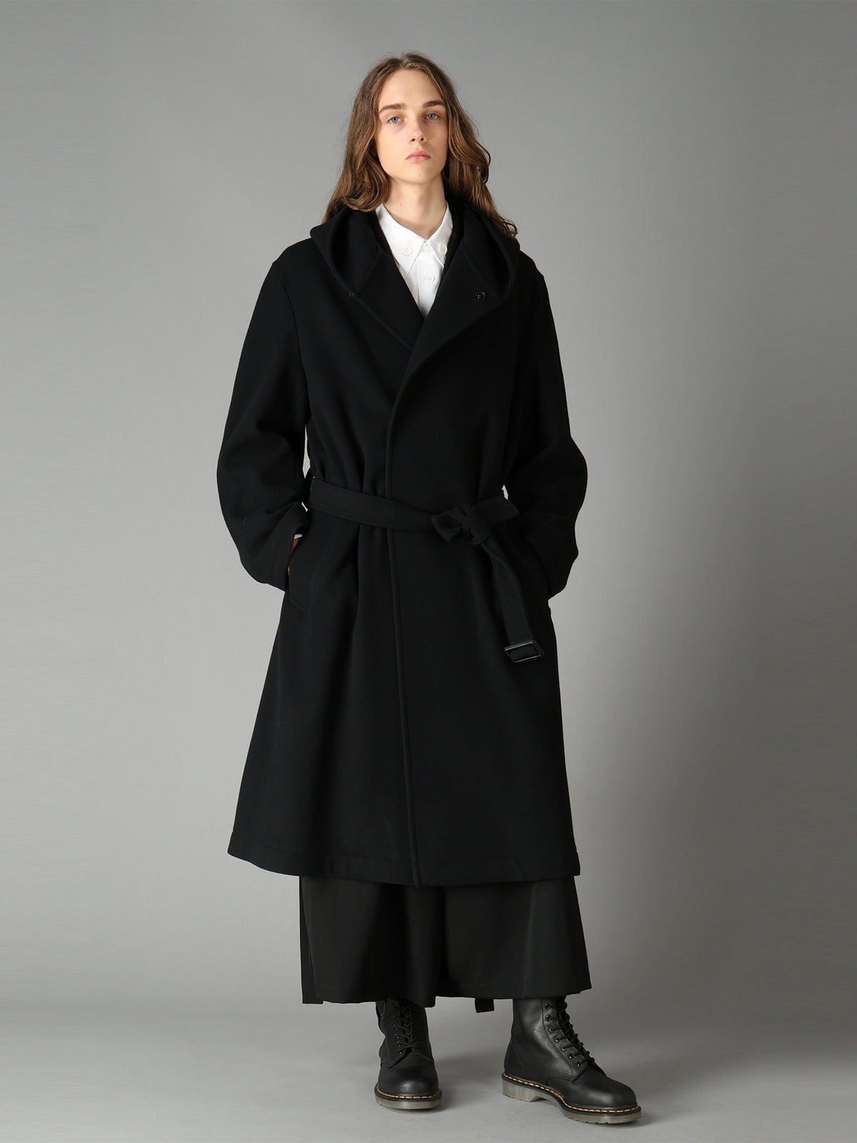 BRUSHED WOOL HOODED COAT