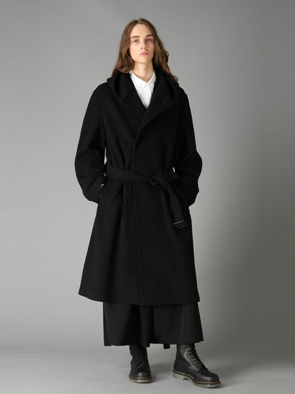 BRUSHED WOOL HOODED COAT