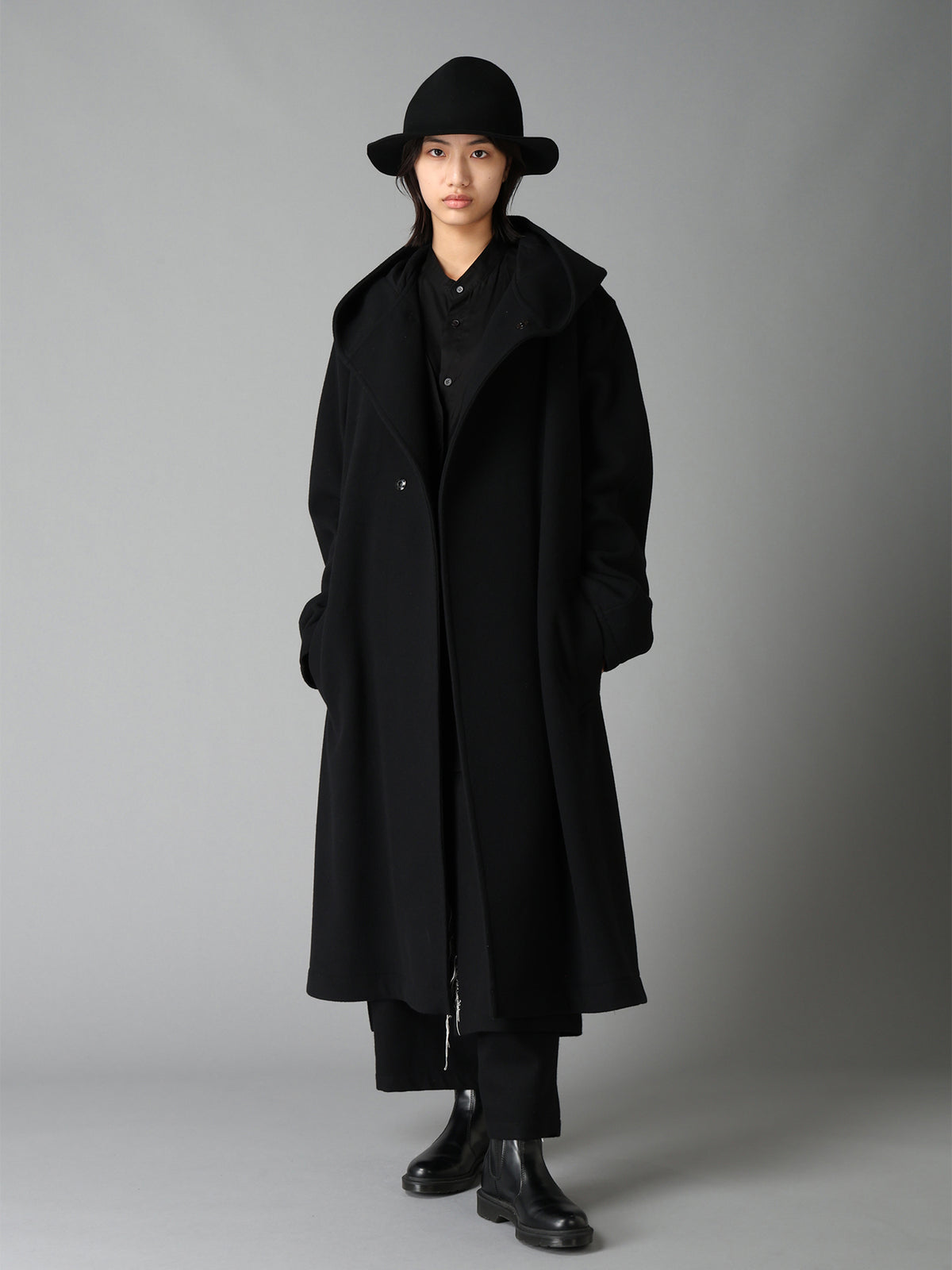 BRUSHED WOOL HOODED COAT