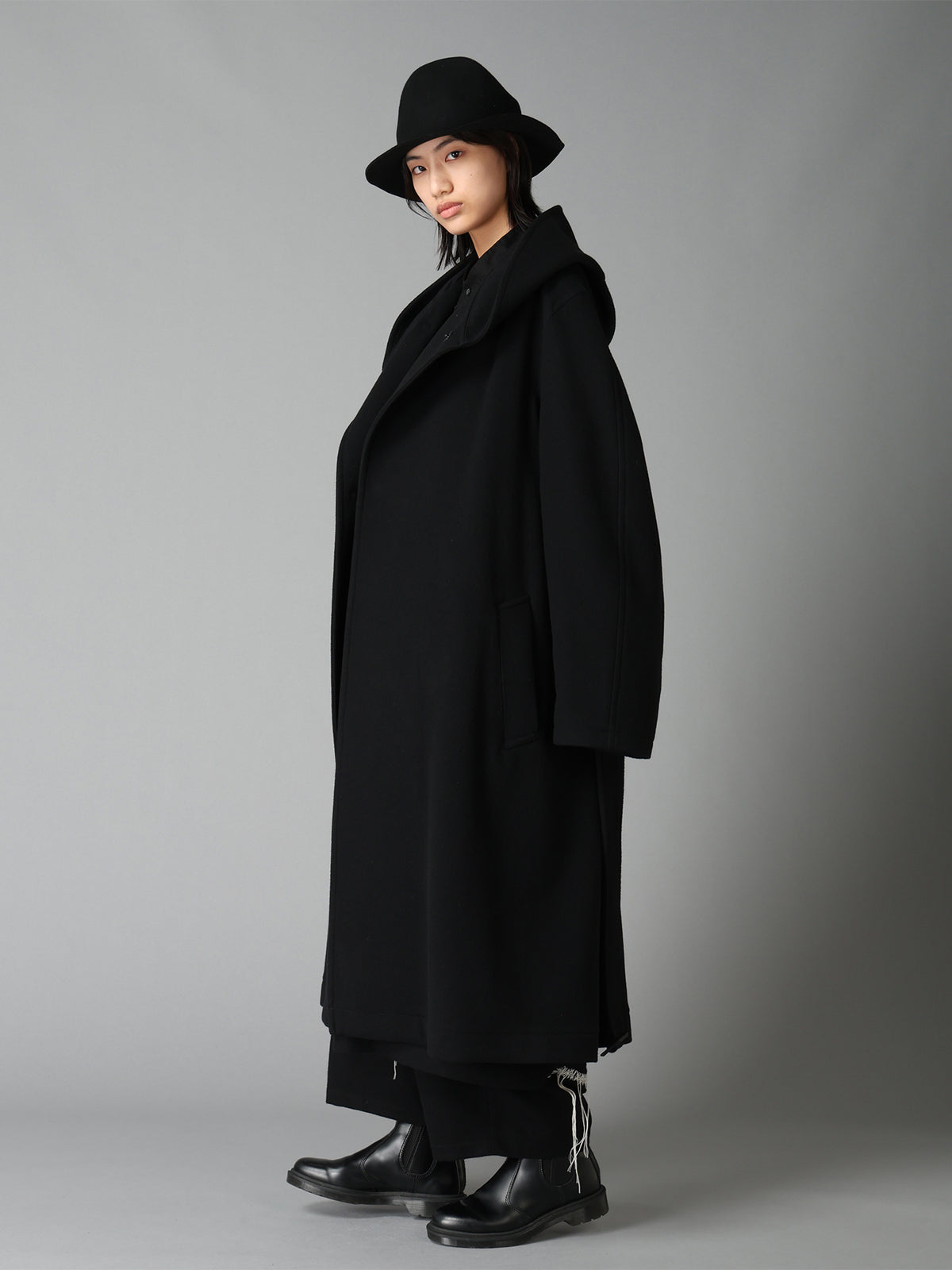 BRUSHED WOOL HOODED COAT