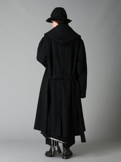 BRUSHED WOOL HOODED COAT