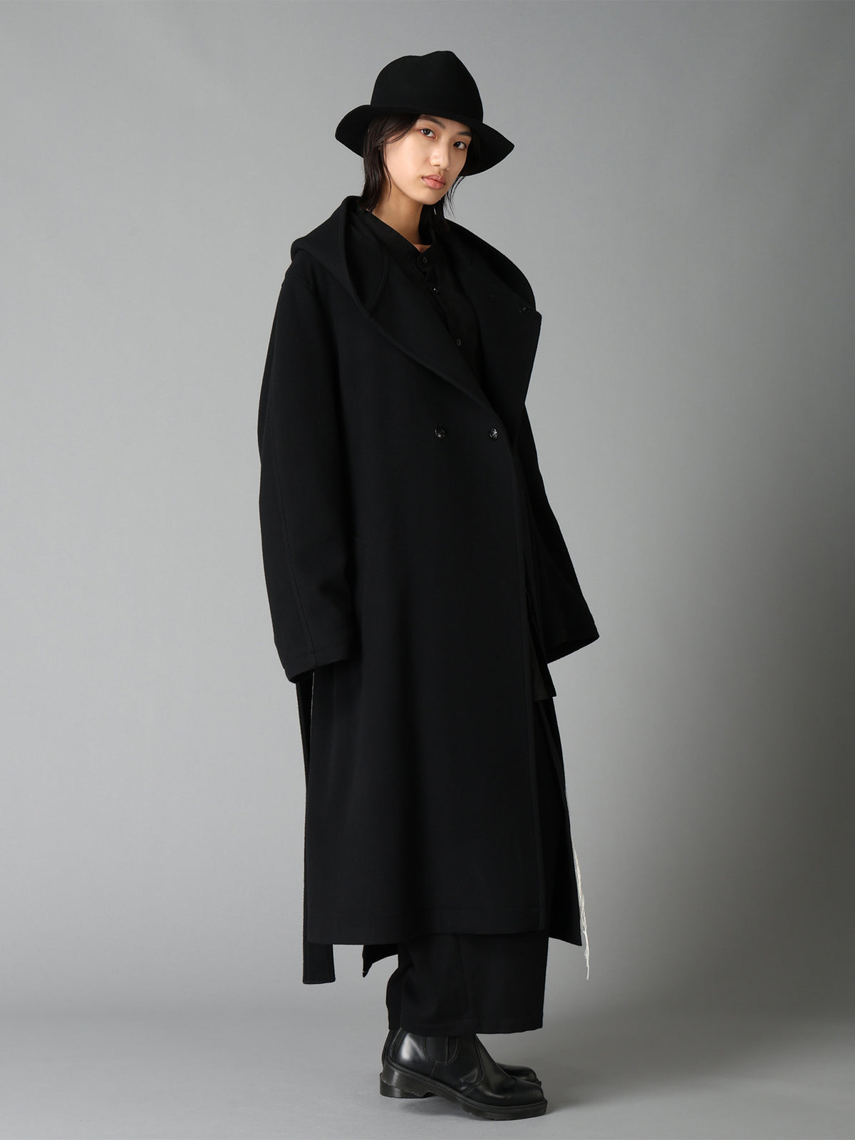 BRUSHED WOOL HOODED COAT