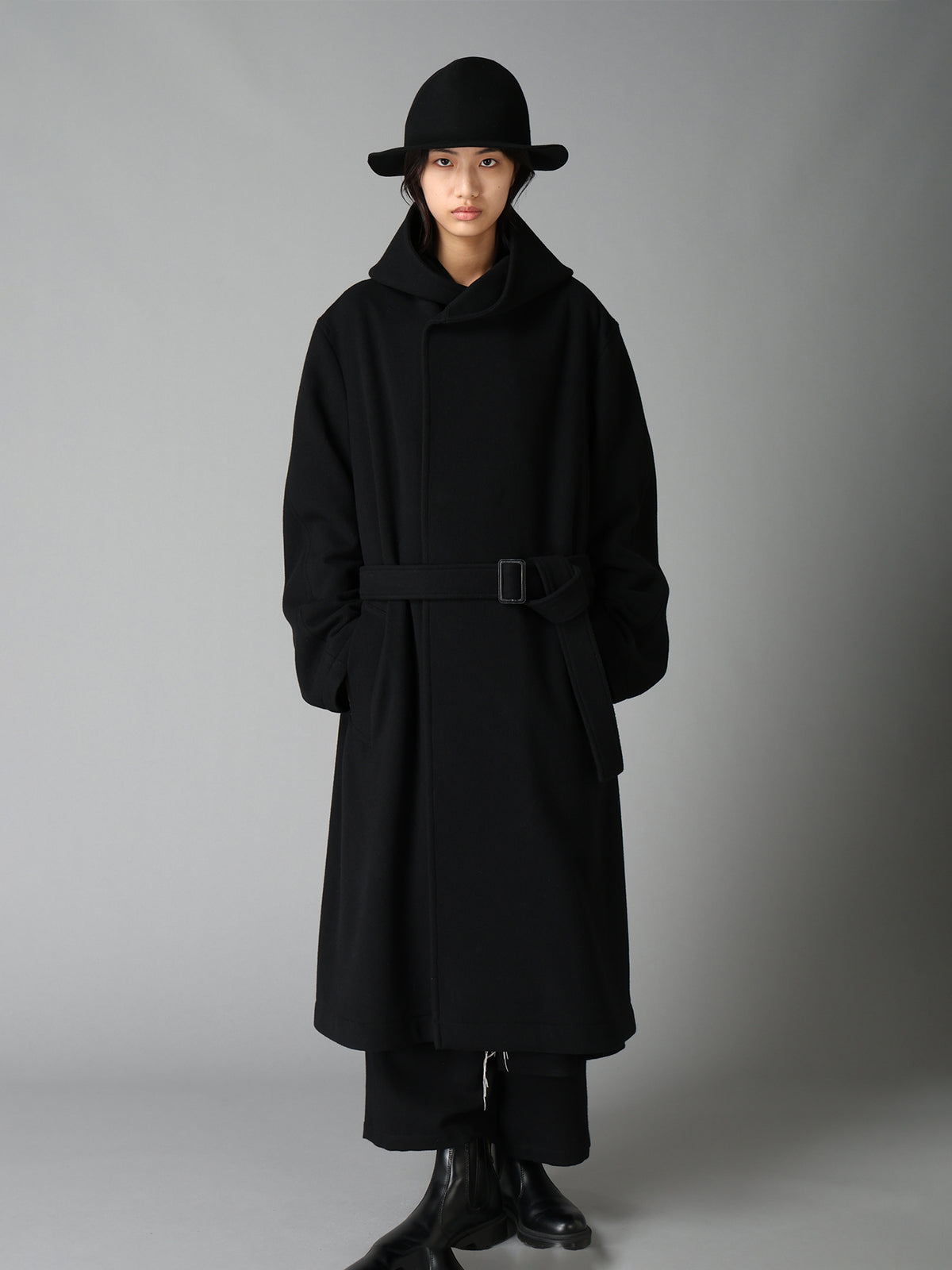 BRUSHED WOOL HOODED COAT