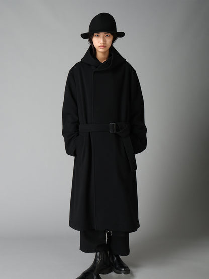 BRUSHED WOOL HOODED COAT