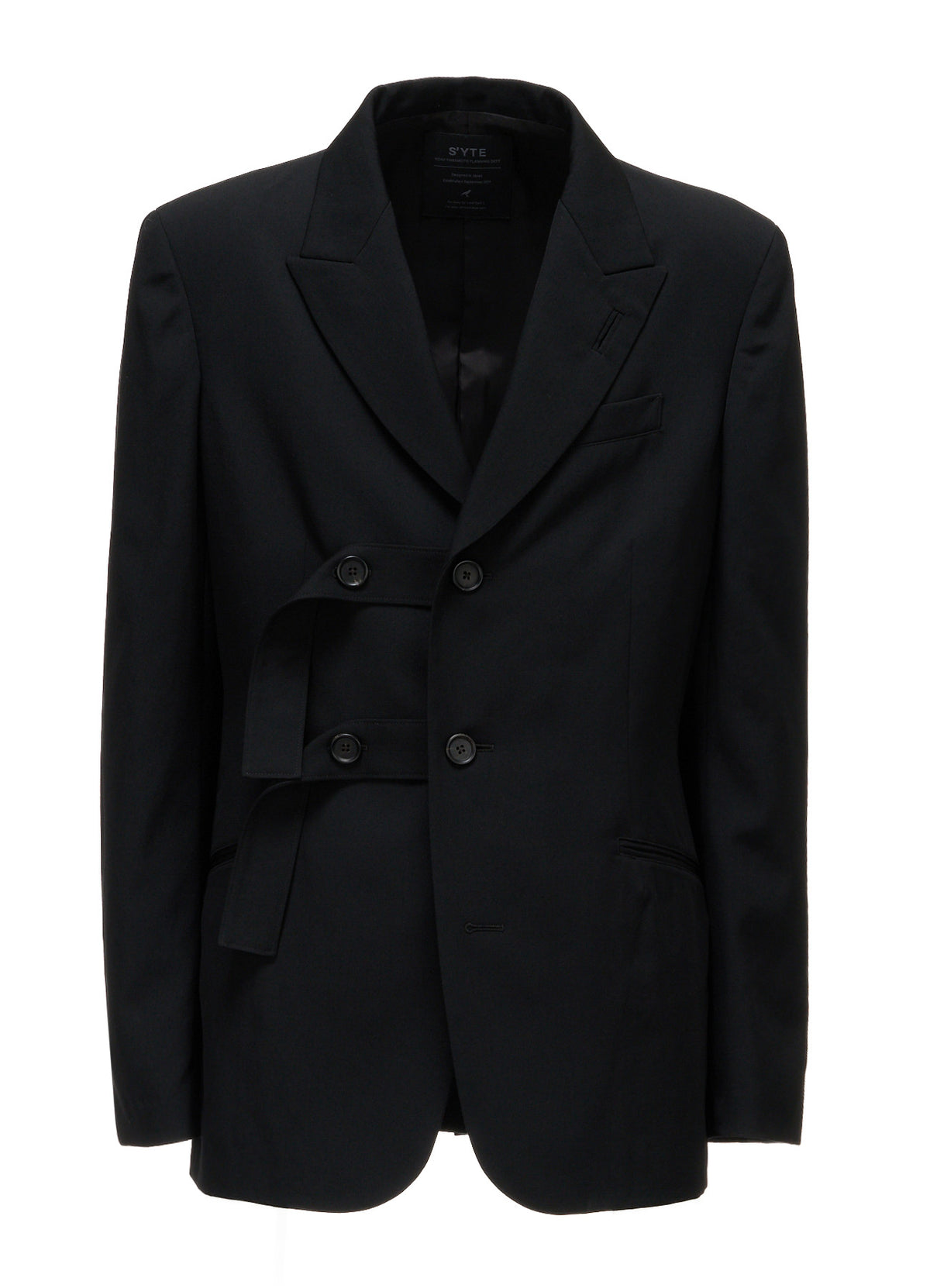WASHER WOOL GABARDINE PEAK LAPEL BELTED JACKET