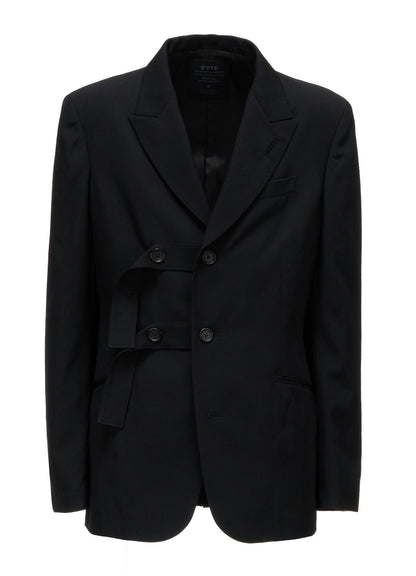WASHER WOOL GABARDINE PEAK LAPEL BELTED JACKET