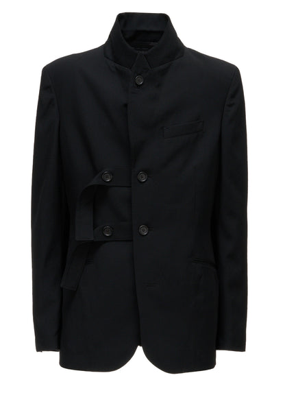 WASHER WOOL GABARDINE PEAK LAPEL BELTED JACKET
