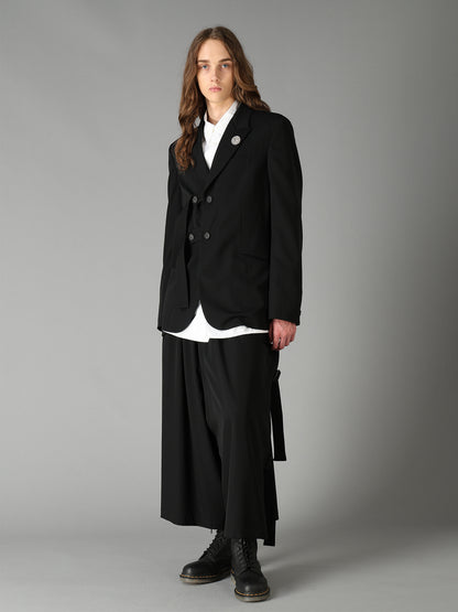 WASHER WOOL GABARDINE PEAK LAPEL BELTED JACKET