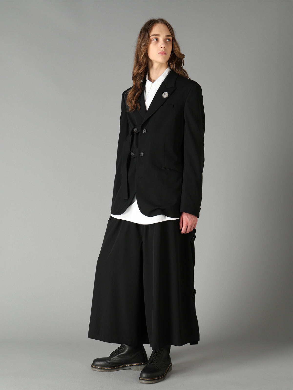 WASHER WOOL GABARDINE PEAK LAPEL BELTED JACKET