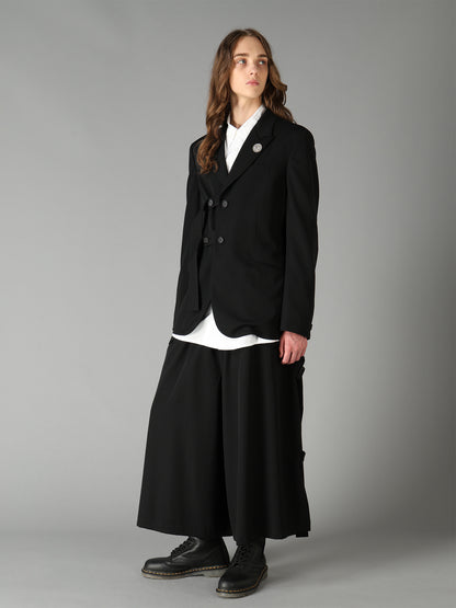 WASHER WOOL GABARDINE PEAK LAPEL BELTED JACKET