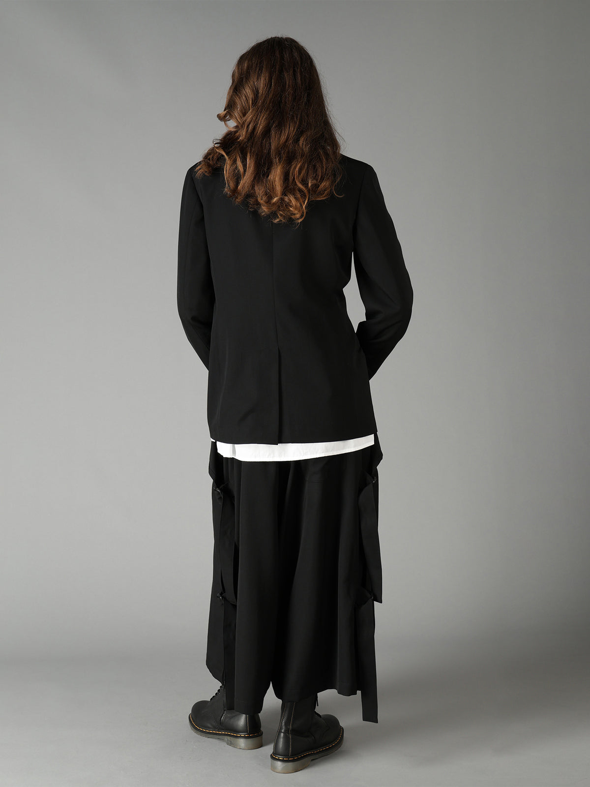 WASHER WOOL GABARDINE PEAK LAPEL BELTED JACKET
