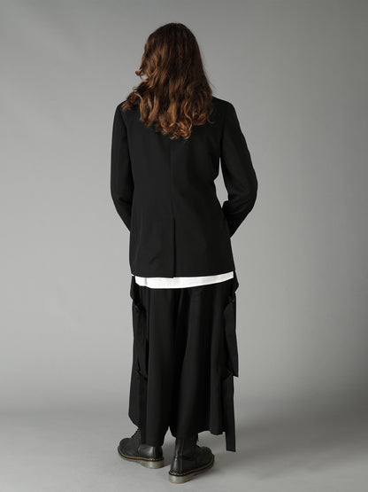 WASHER WOOL GABARDINE PEAK LAPEL BELTED JACKET