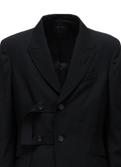 WASHER WOOL GABARDINE PEAK LAPEL BELTED JACKET