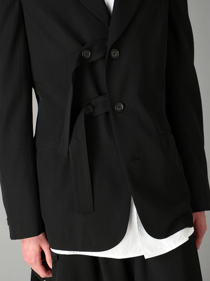 WASHER WOOL GABARDINE PEAK LAPEL BELTED JACKET