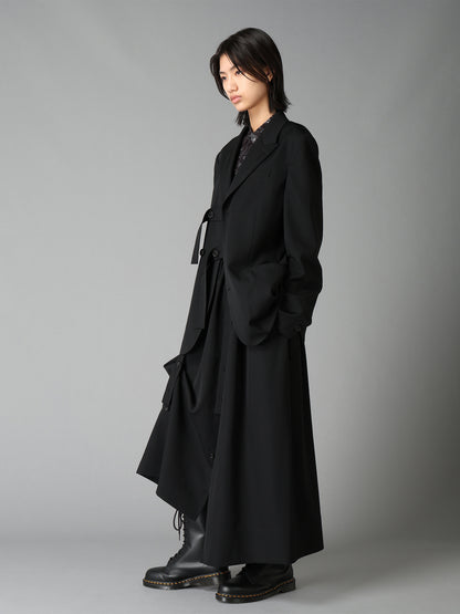 WASHER WOOL GABARDINE PEAK LAPEL BELTED JACKET