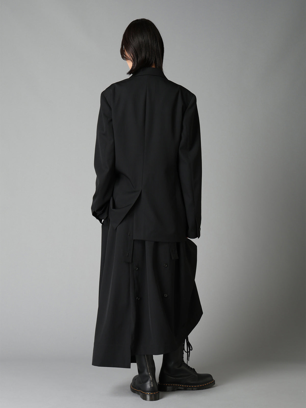 WASHER WOOL GABARDINE PEAK LAPEL BELTED JACKET