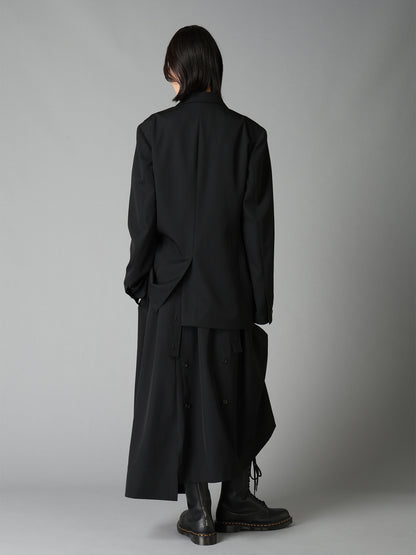 WASHER WOOL GABARDINE PEAK LAPEL BELTED JACKET