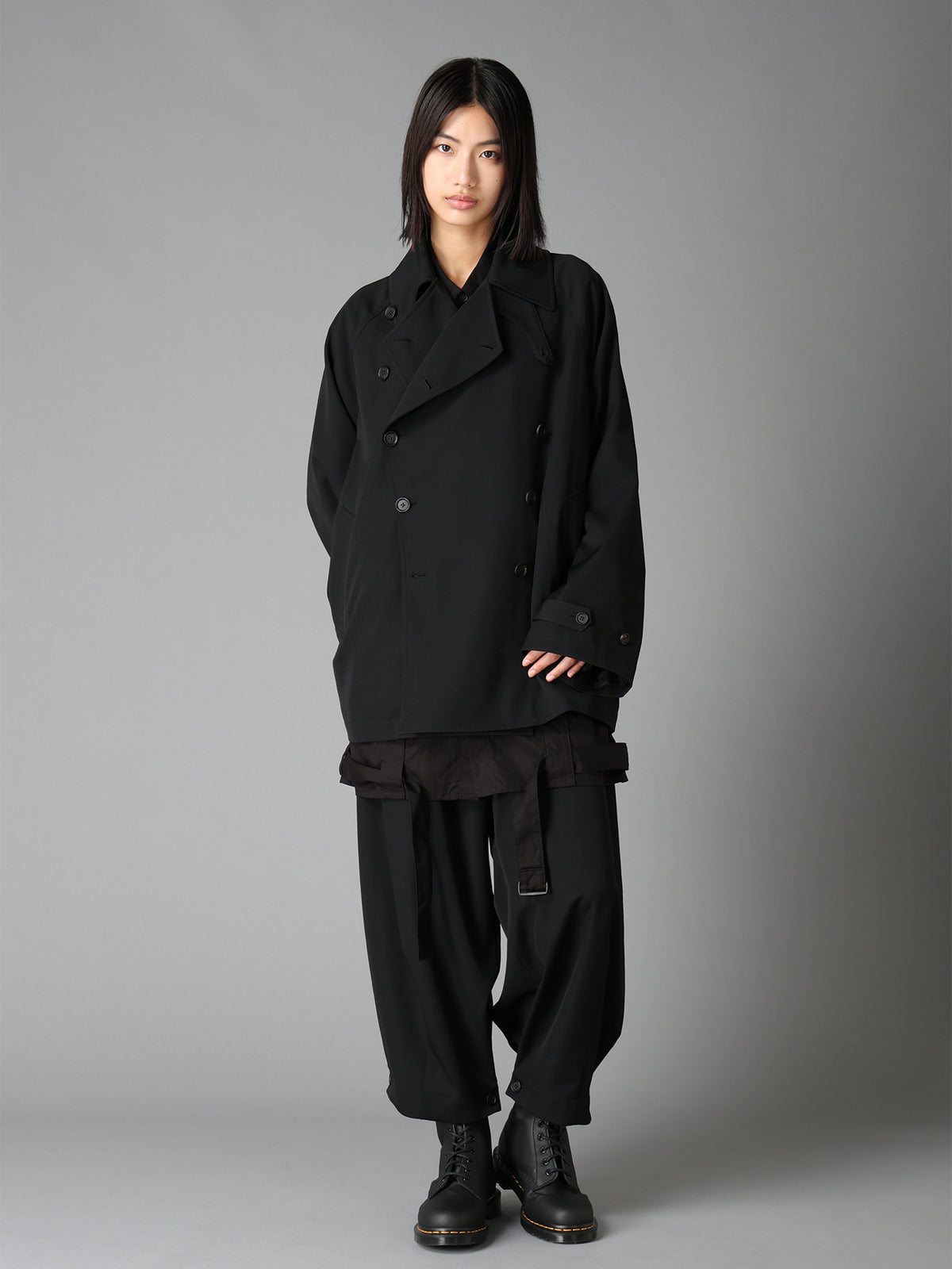 WASHER WOOL GABARDINE NAPOLEON DOUBLE-BREASTED JACKET