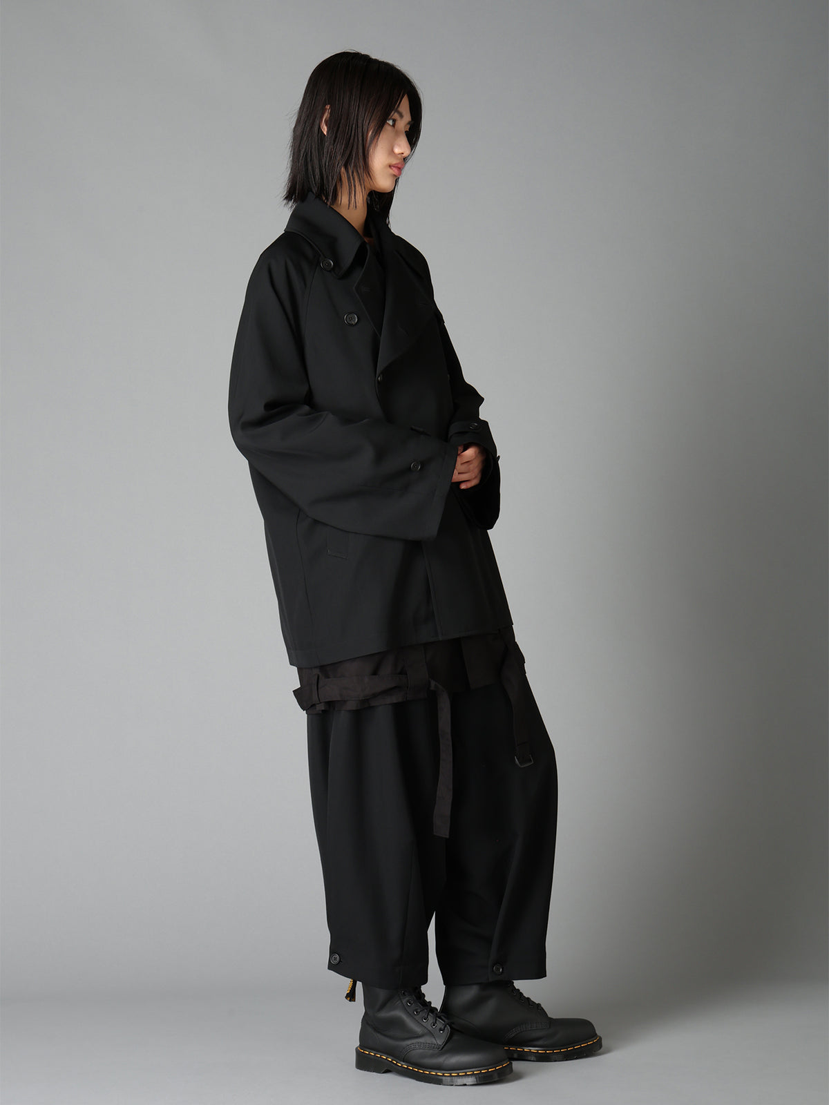 WASHER WOOL GABARDINE NAPOLEON DOUBLE-BREASTED JACKET