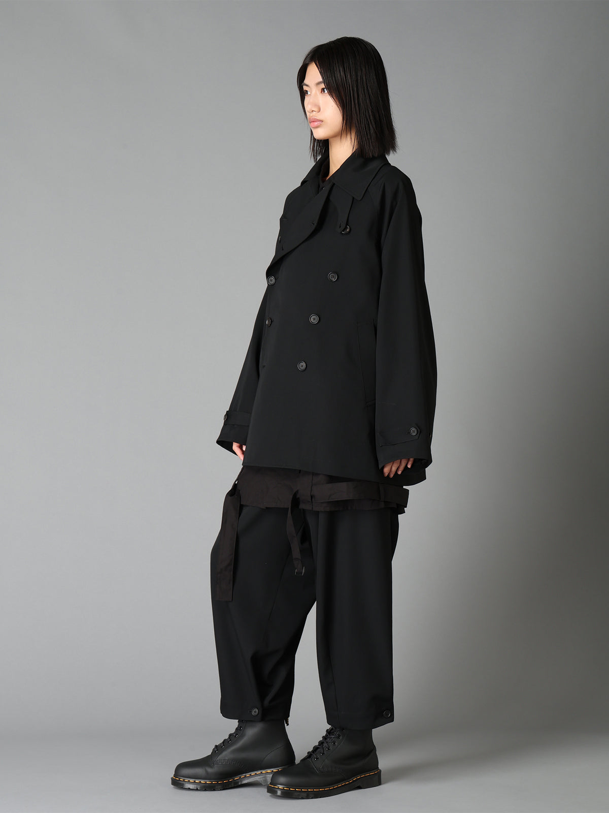 WASHER WOOL GABARDINE NAPOLEON DOUBLE-BREASTED JACKET