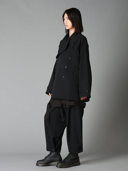 WASHER WOOL GABARDINE NAPOLEON DOUBLE-BREASTED JACKET