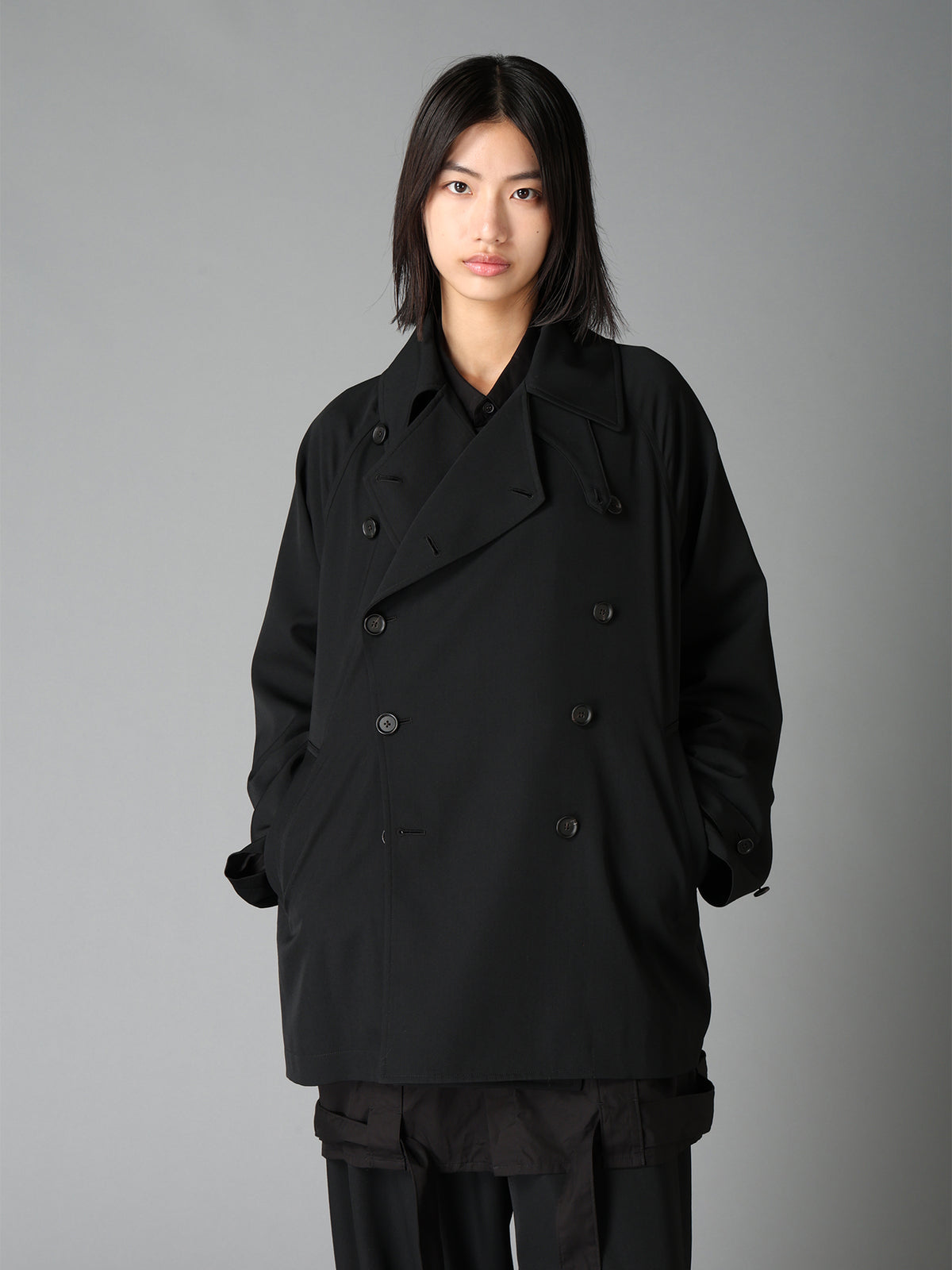 WASHER WOOL GABARDINE NAPOLEON DOUBLE-BREASTED JACKET