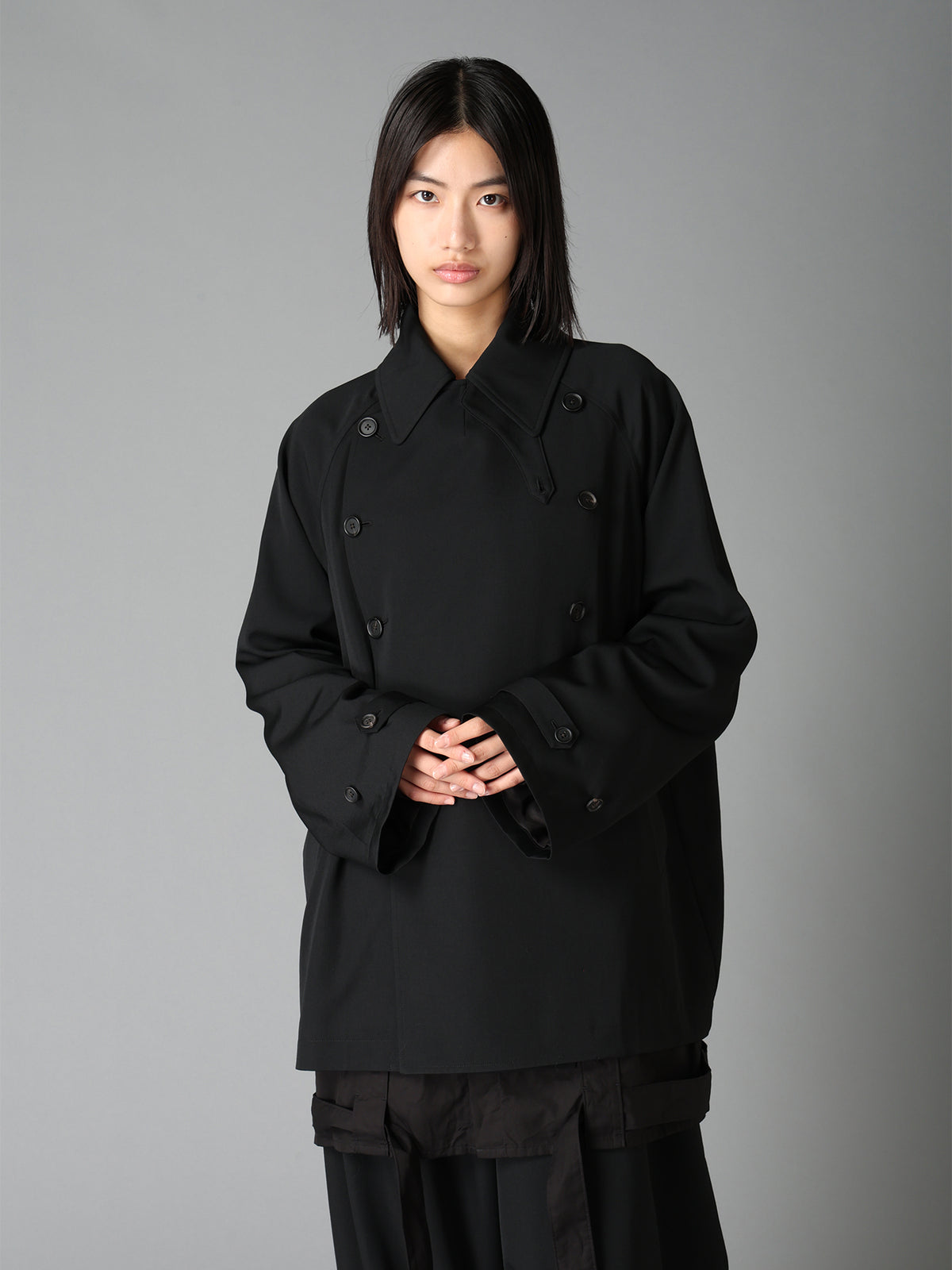 WASHER WOOL GABARDINE NAPOLEON DOUBLE-BREASTED JACKET