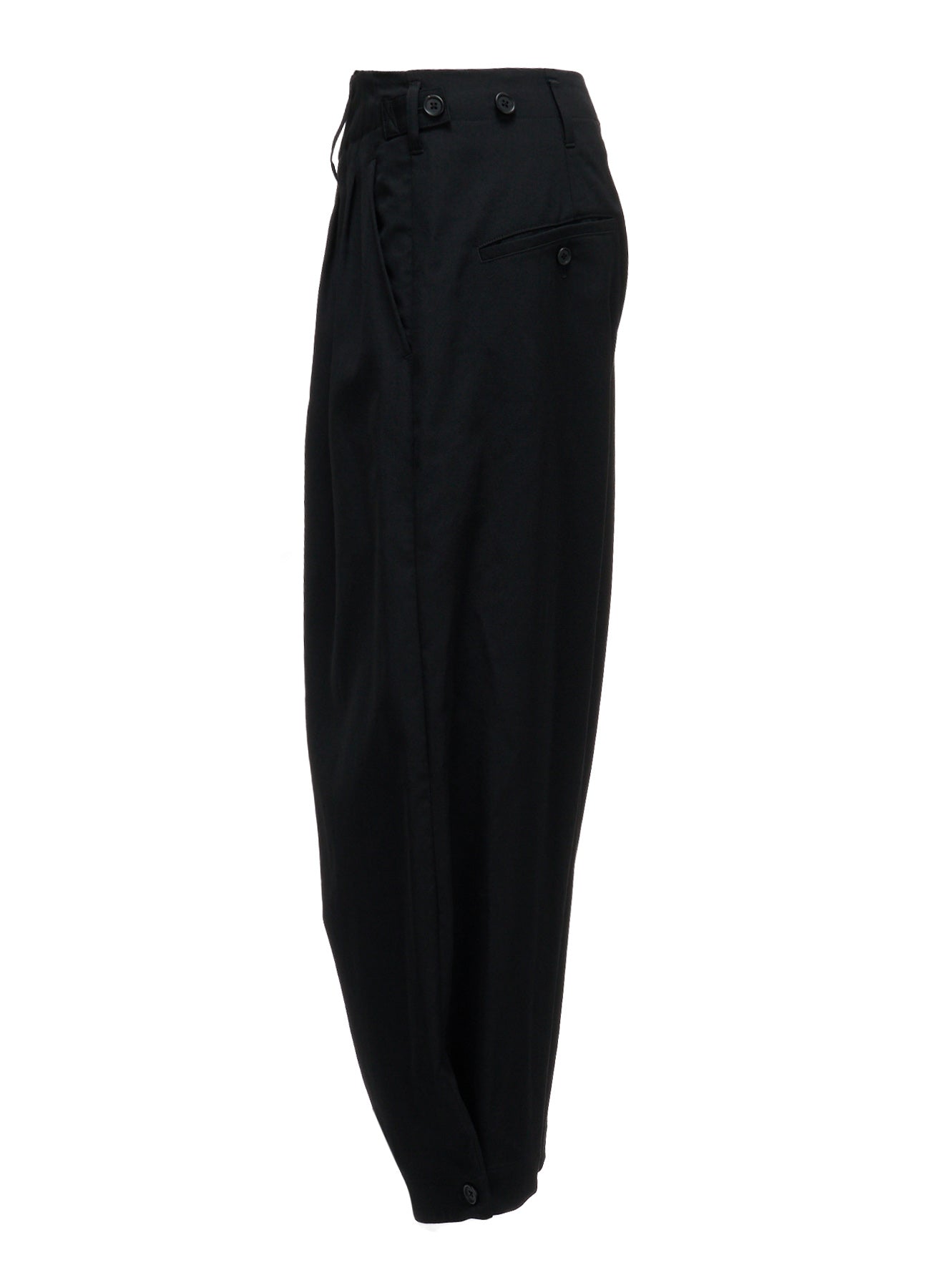 WASHER WOOL GABARDINE BUTTON HEM TAPERED PANTS