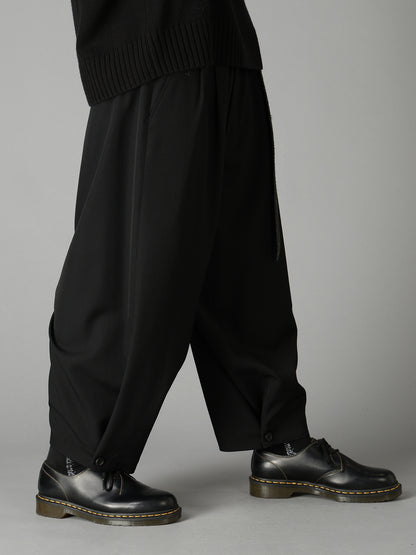 WASHER WOOL GABARDINE BUTTON HEM TAPERED PANTS