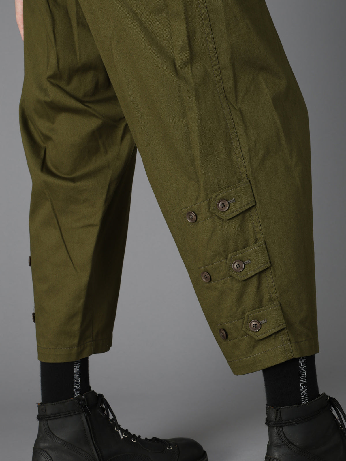 20/COTTON TWILL BELTED HEM DETAIL PANTS