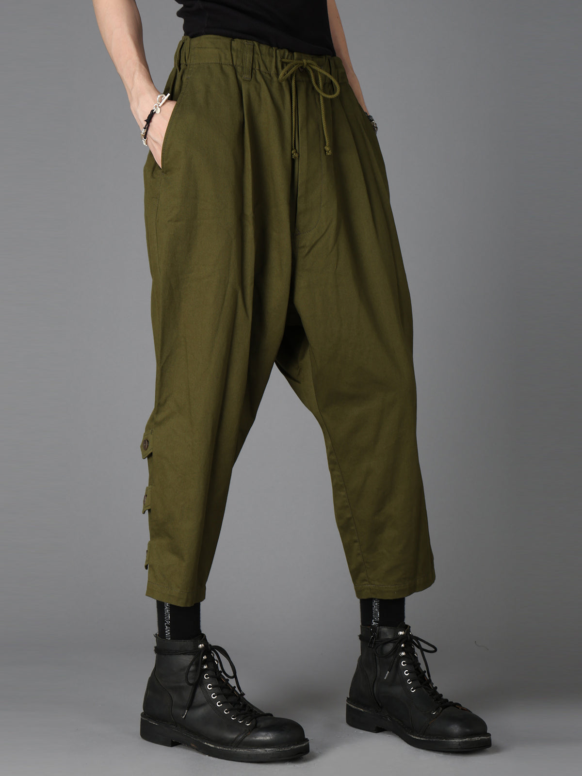 20/COTTON TWILL BELTED HEM DETAIL PANTS