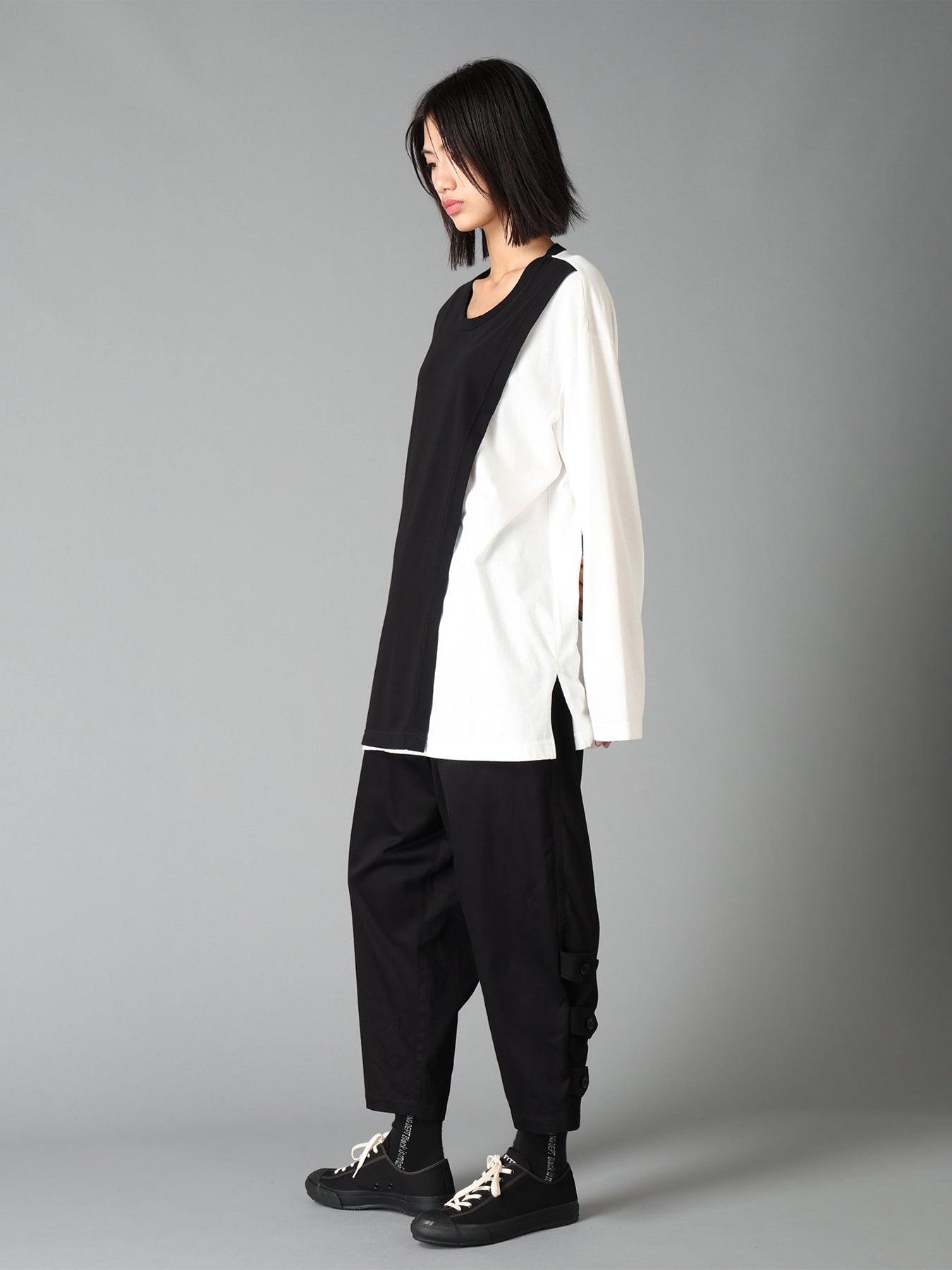 20/COTTON TWILL BELTED HEM DETAIL PANTS