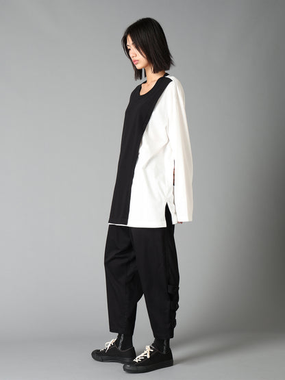 20/COTTON TWILL BELTED HEM DETAIL PANTS