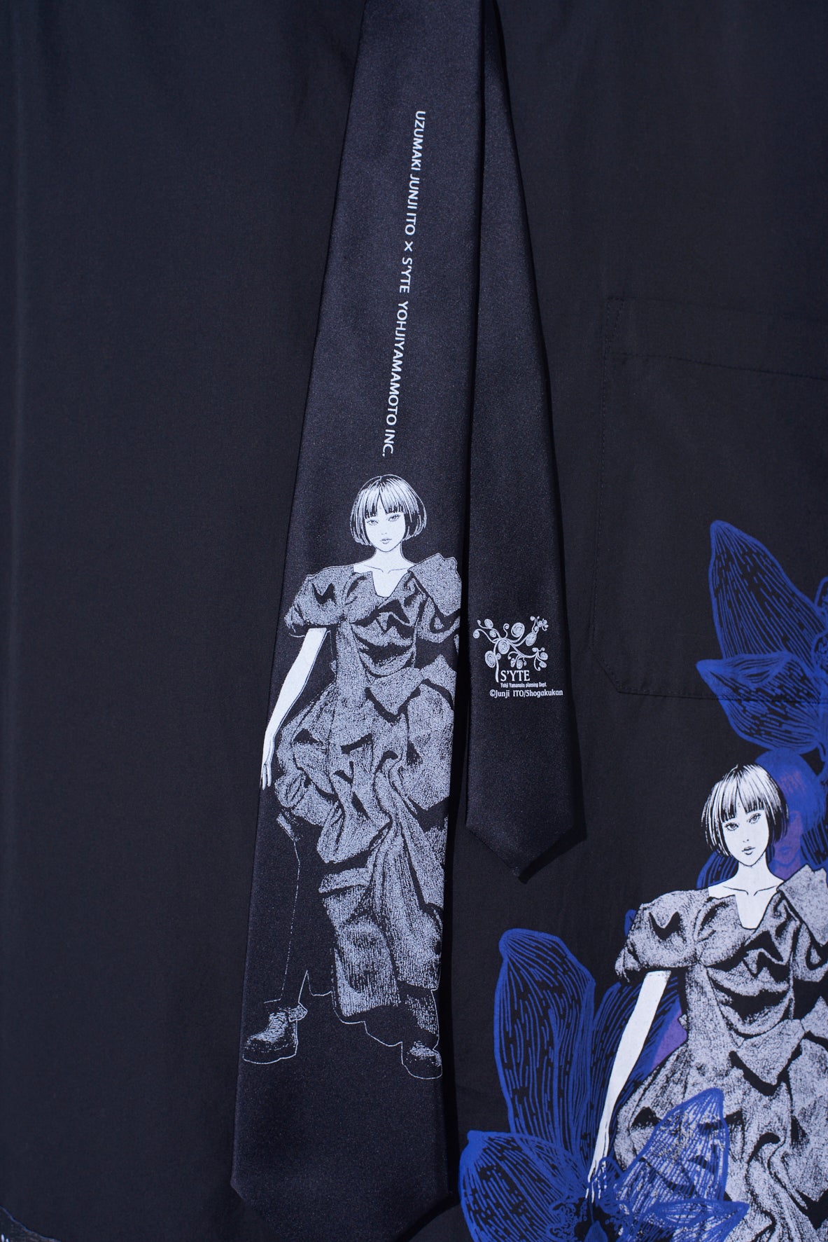 S'YTE × JUNJI ITO -UZUMAKI- AZAMI WEARING YOHJI YAMAMOTO SILK TIE