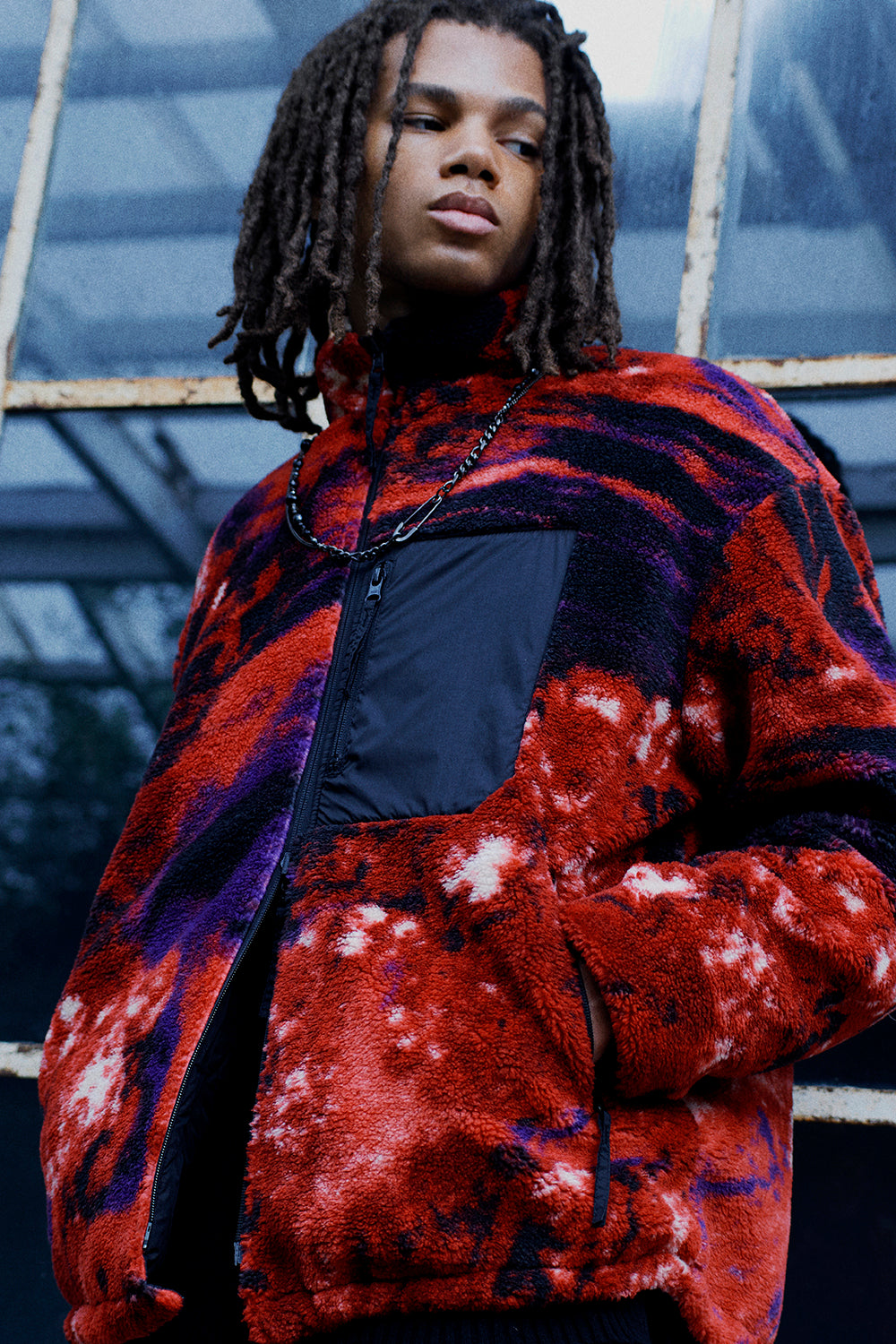 【S'YTE X TAION】REVERSIBLE QUILTED RED PRINTED FLEECE JACKET